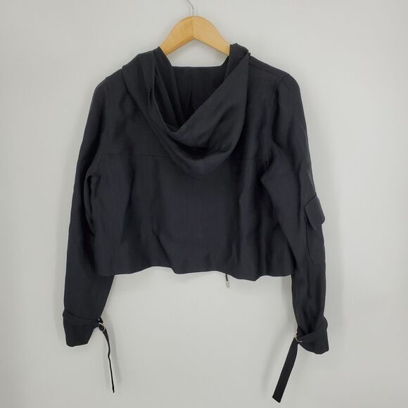 New Partow Womens Malin Hoodie Lace-Up Pullover Anorak Black Silk Blend Size 2 - Picture 2 of 5